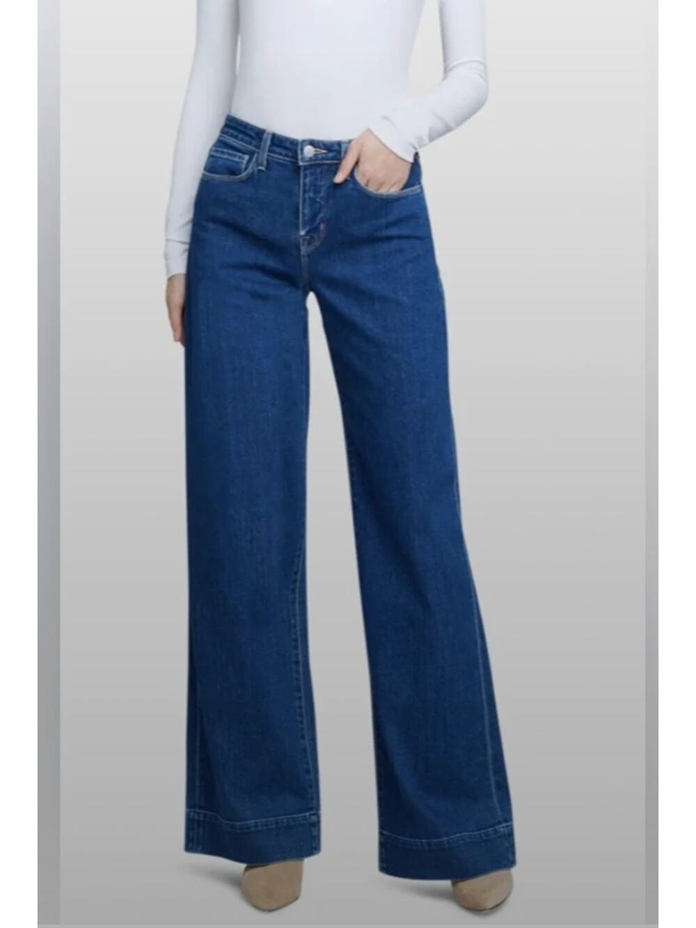 L'Agence Madden High Rise Wide Leg Denim Jeans Durango Blue Zip Fly 28